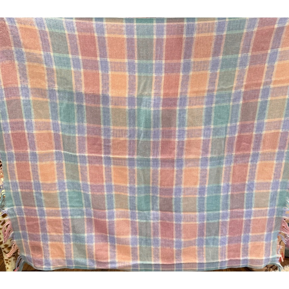 Vintage Faribault Faribo Plaid Blanket Unisex OS Multicolor Wool Blend Fringe